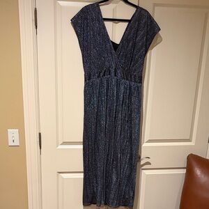 Moulinette Soeurs Navy Glitter V-Neck Maxi Dress